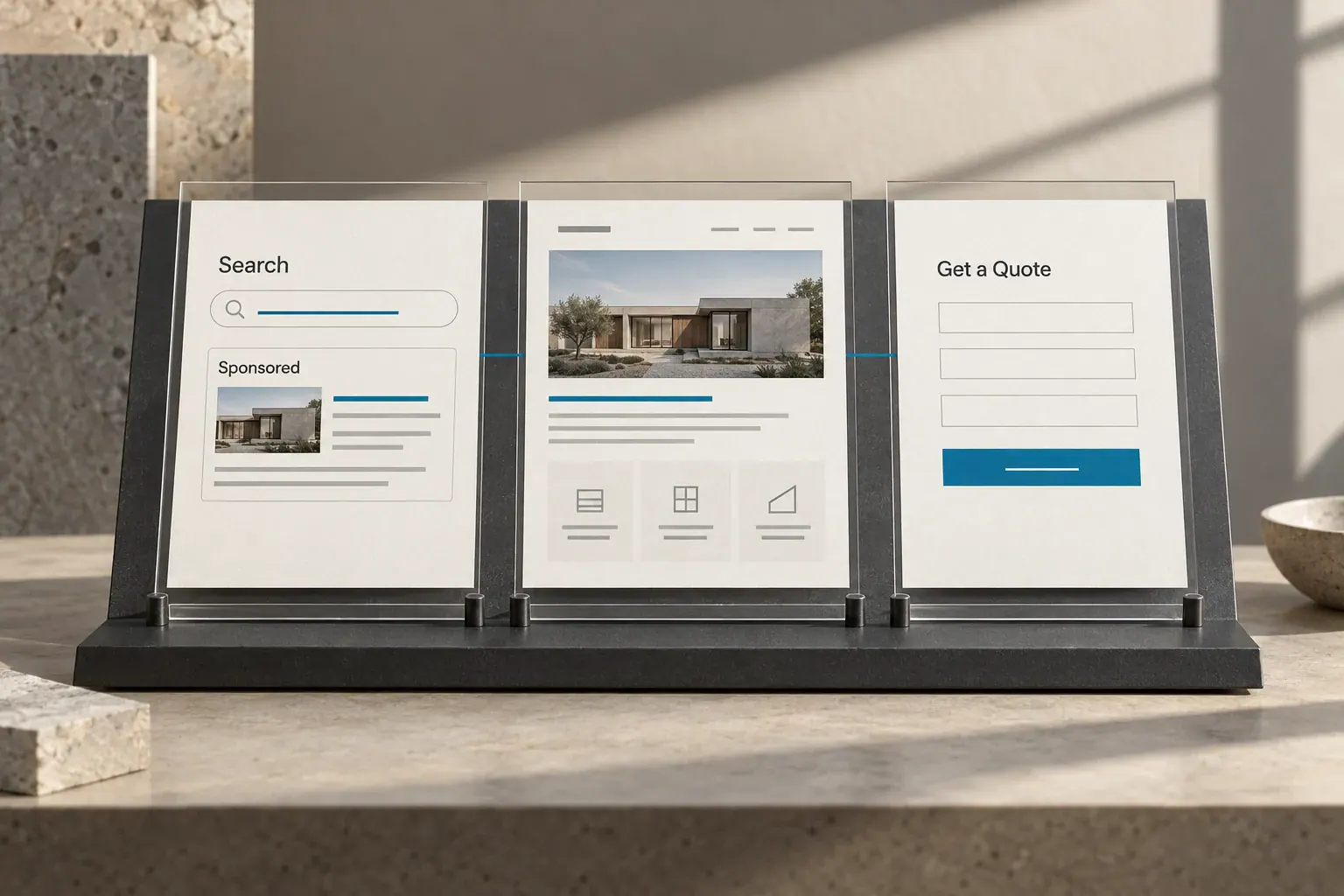 A matched search ad, service page and inquiry panel form one coherent lead journey.